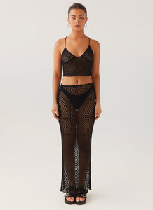 Tidal Dream Crochet Maxi Skirt - Black