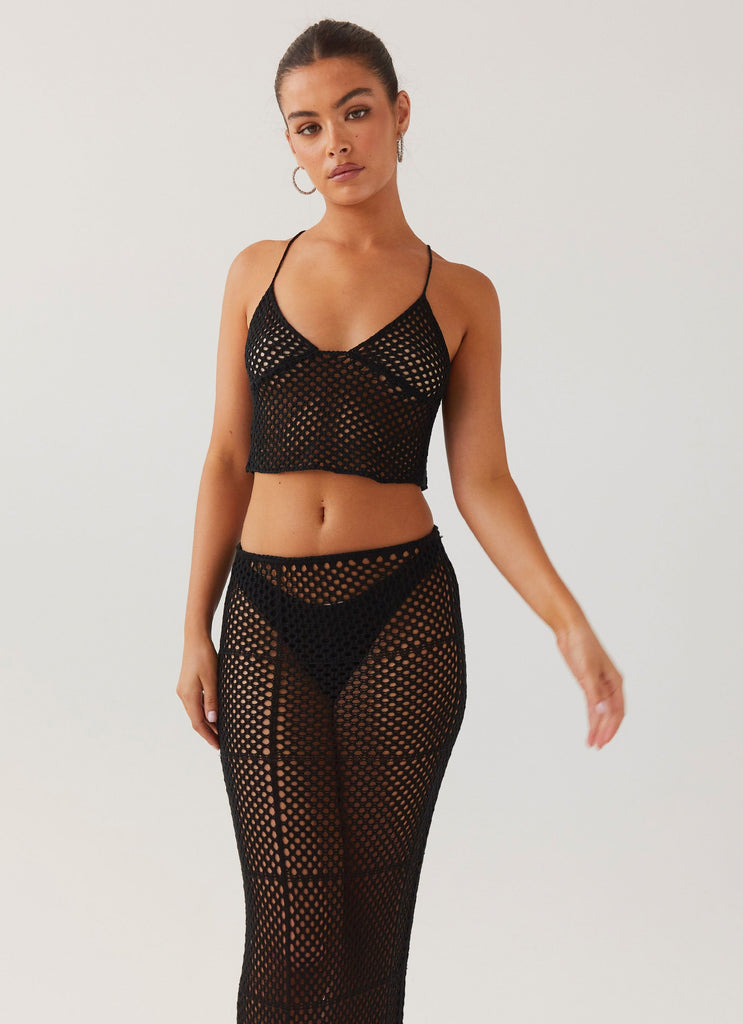 Tidal Dream Crochet Cami Top - Black