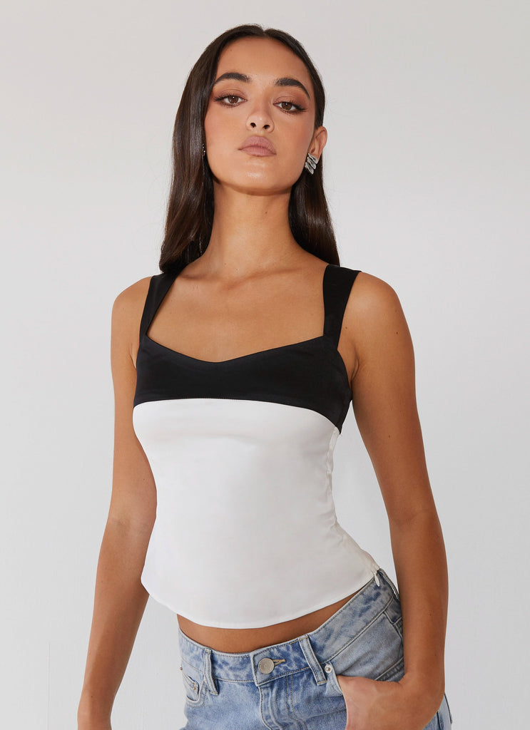 Womens Lylah Satin Top in the colour Noir Pearl in front of a light grey background