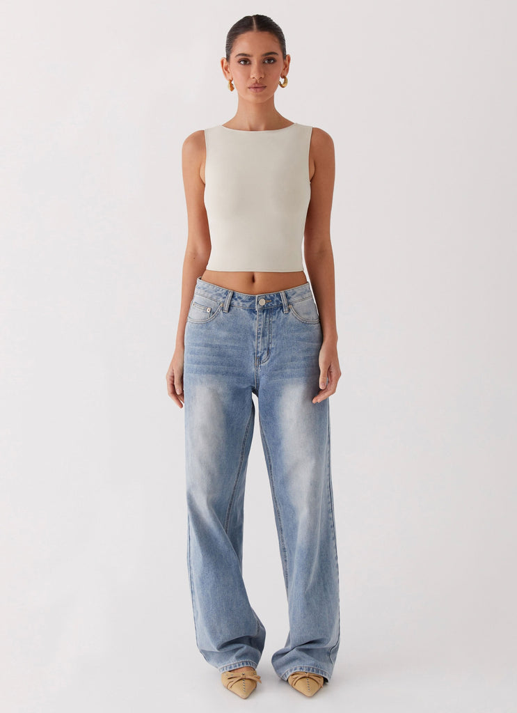 Womens Saskie Crop Top in the colour Ivory in front of a light grey background