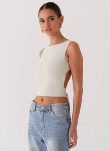 Womens Saskie Crop Top in the colour Ivory in front of a light grey background