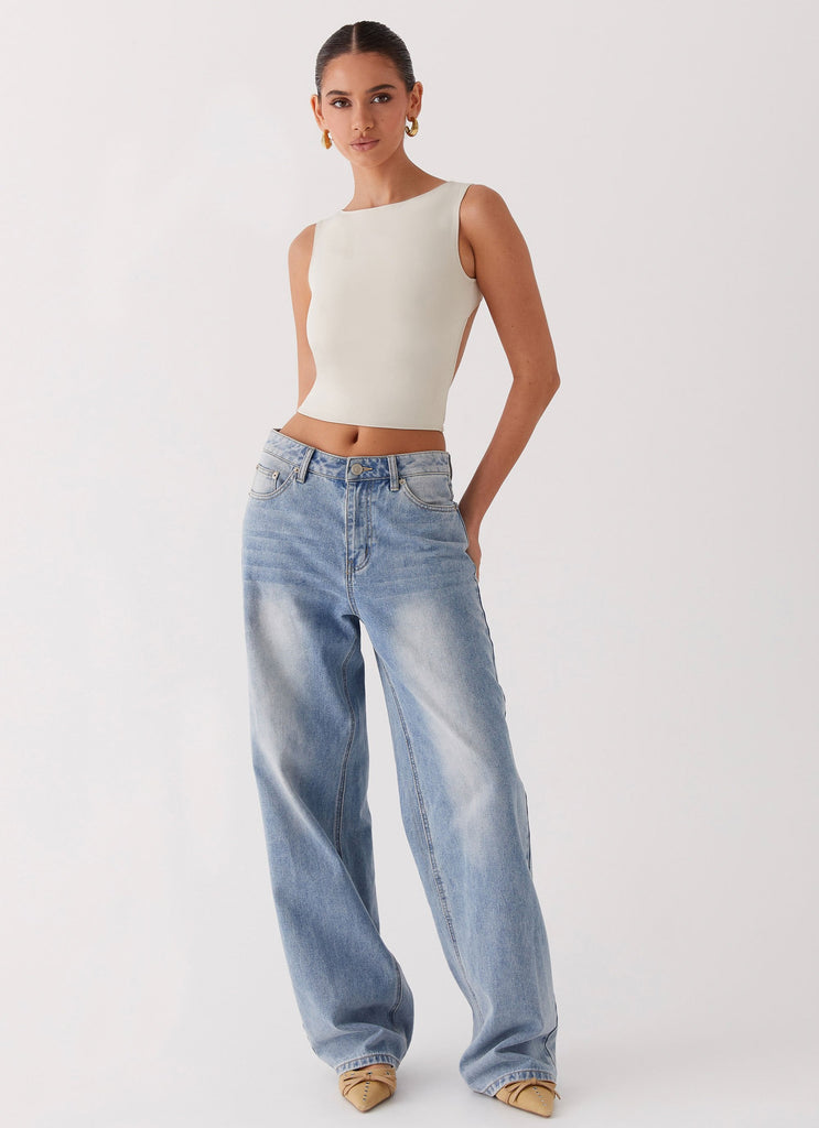 Womens Saskie Crop Top in the colour Ivory in front of a light grey background