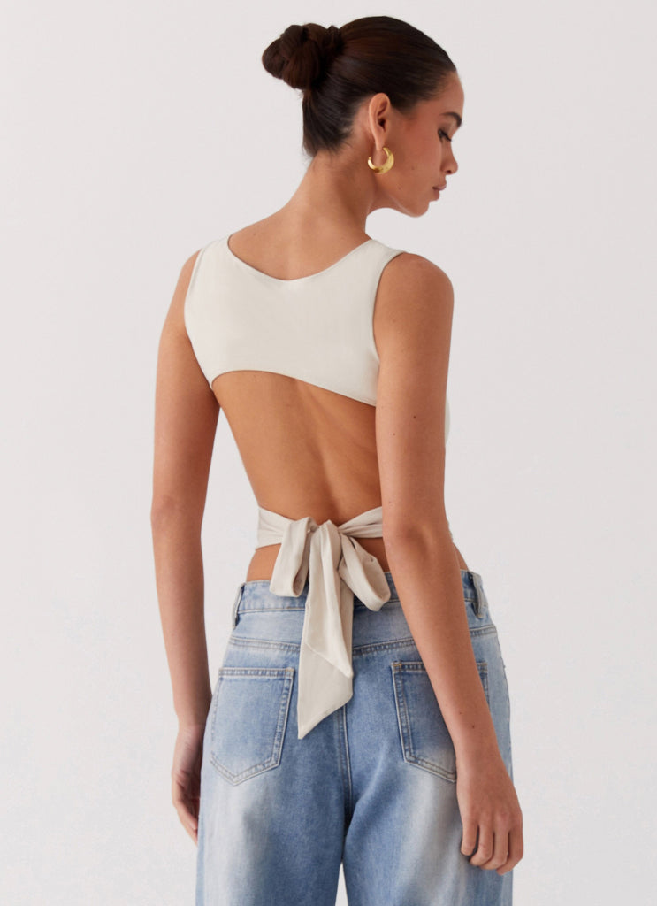 Womens Saskie Crop Top in the colour Ivory in front of a light grey background