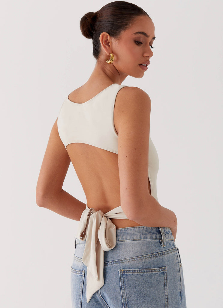 Womens Saskie Crop Top in the colour Ivory in front of a light grey background