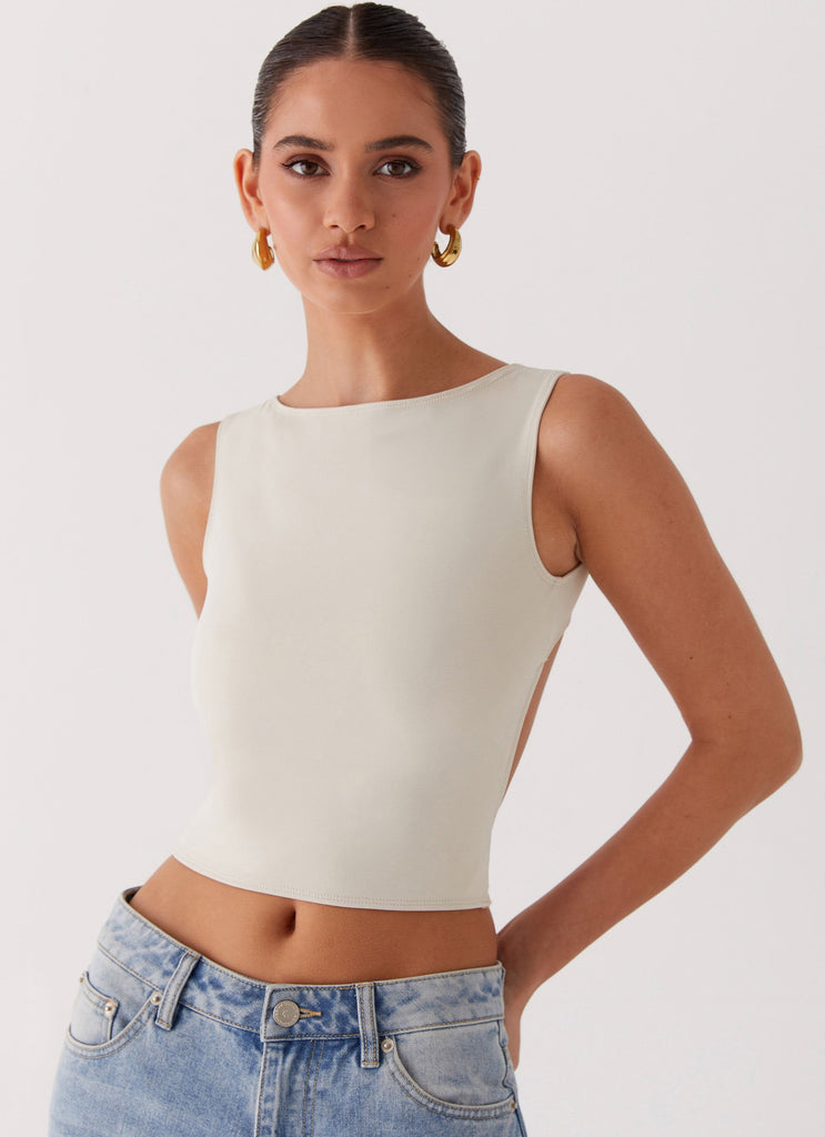 Womens Saskie Crop Top in the colour Ivory in front of a light grey background