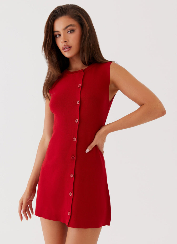 Womens Not One Time Knit Mini Dress in the colour Red in front of a light grey background