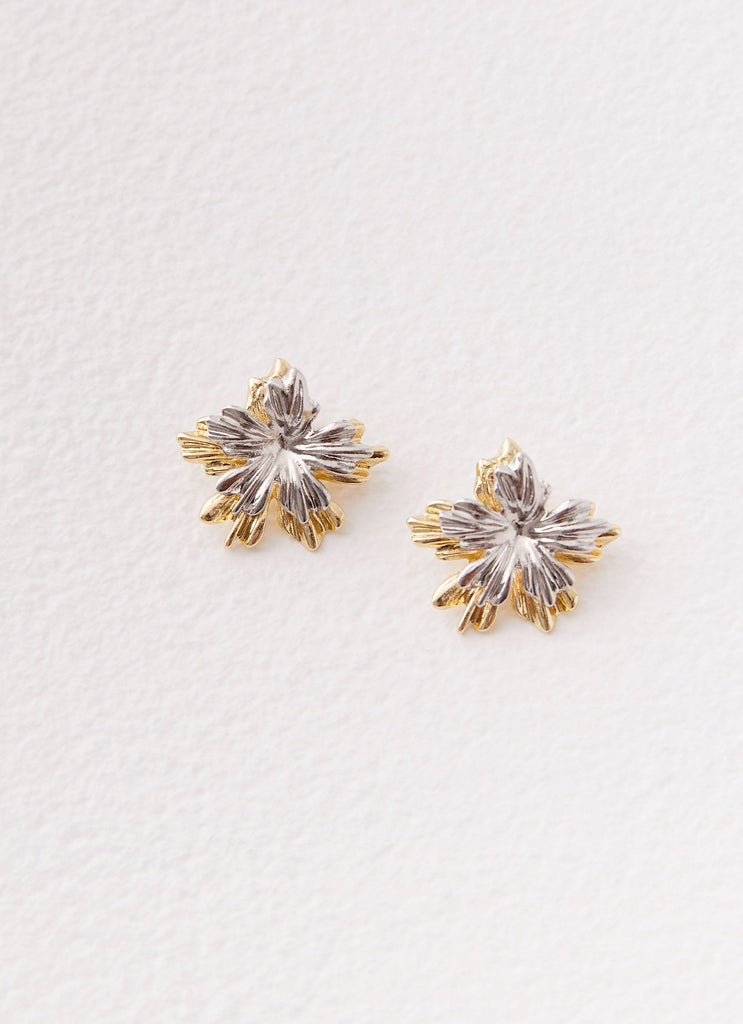 Womens Wildfire Statement Earrings in the colour Gold/Silver in front of a light grey background