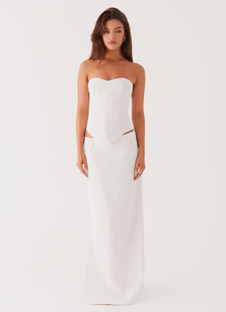 Womens Jaslyn Maxi Skirt in the colour White in front of a light grey background