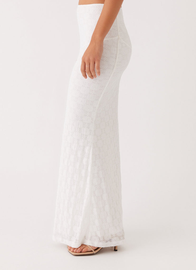 Womens Issey Maxi Skirt in the colour White in front of a light grey background