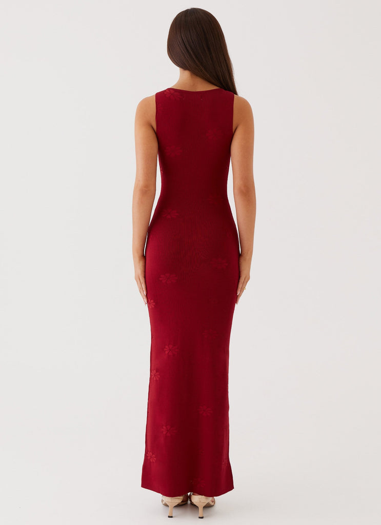 Womens Holly Knit Maxi Dress in the colour Red in front of a light grey background