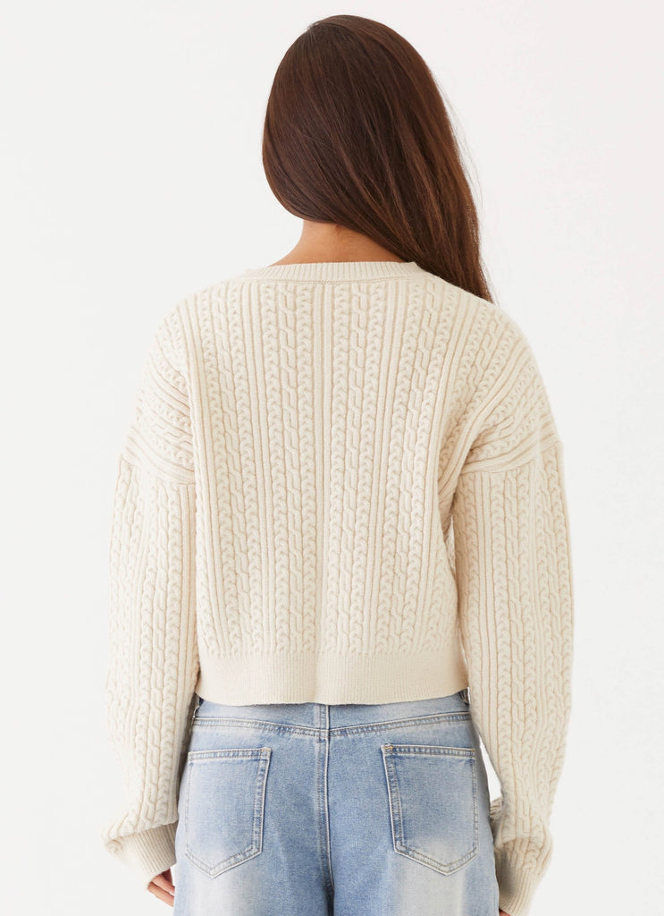 Womens Linnea Oversized Knit Cardigan in the colour Ivory in front of a light grey background