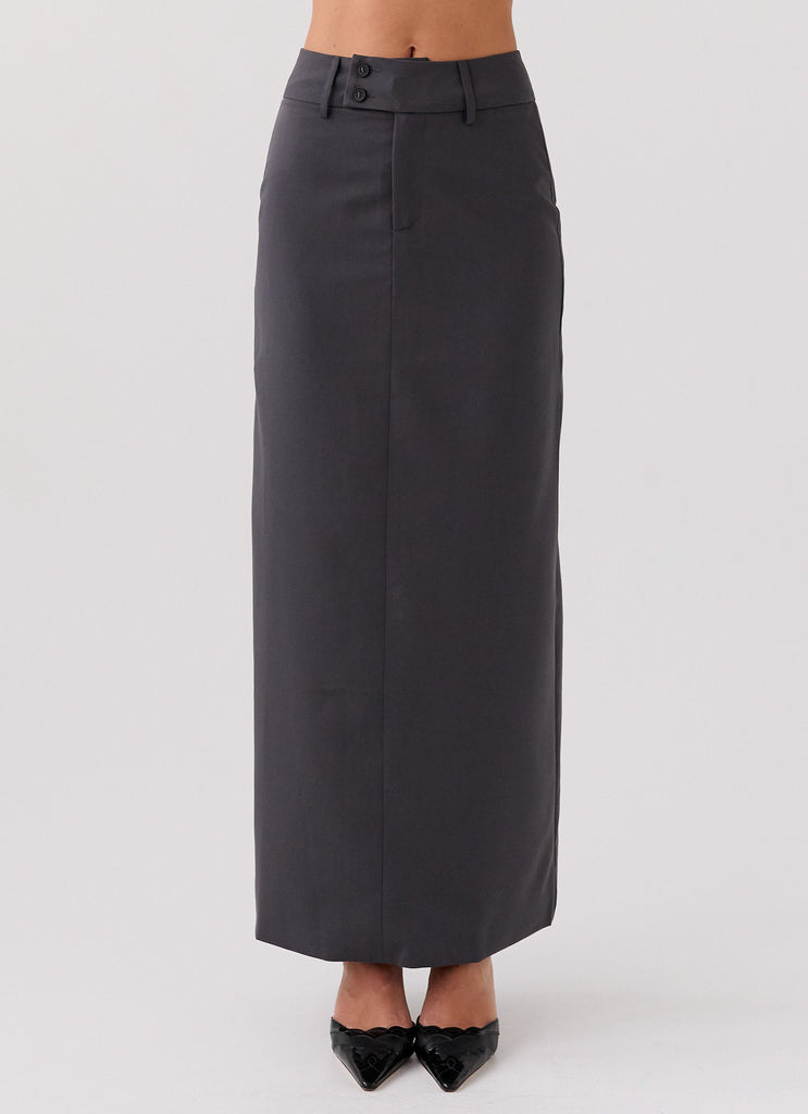 On Call Tailored Maxi Skirt - Charcoal