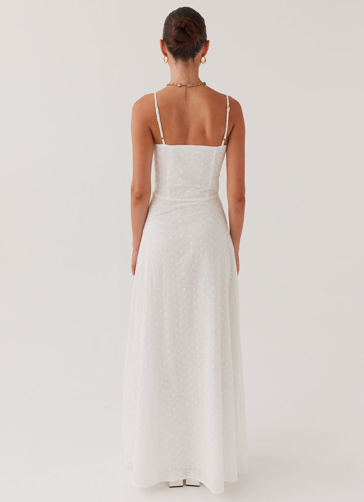 Womens Elsie Broderie Maxi Dress in the colour White in front of a light grey background