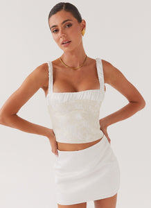 Womens Ryder Bustier Top in the colour Ivory Sky in front of a light grey background