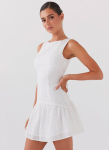 Womens Adyson Broderie Mini Dress in the colour White in front of a light grey background