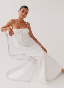 Womens Elsie Broderie Maxi Dress in the colour White in front of a light grey background