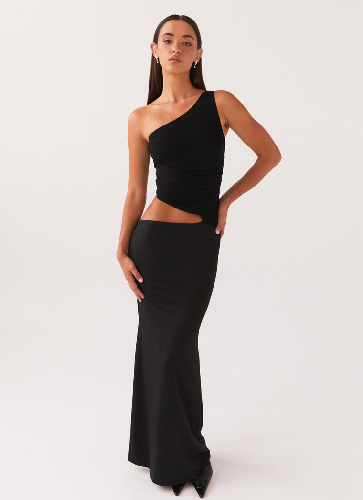 Black one shoulder maxi dress on sale