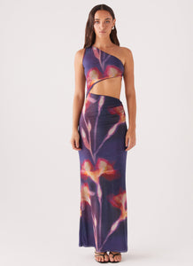 Womens Shadows In The Sun Mesh Maxi Dress in the colour Ember Rose in front of a light grey background