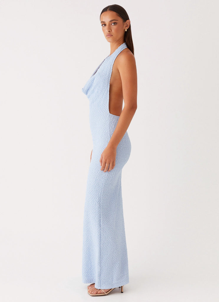 Womens Anella Maxi Dress in the colour Blue in front of a light grey background