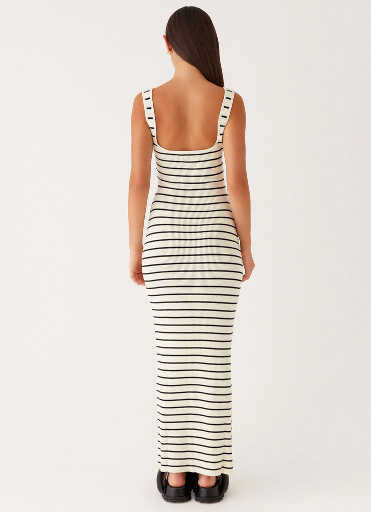 Womens Lianna Stripe Maxi Dress in the colour Ivory Black Stripe in front of a light grey background