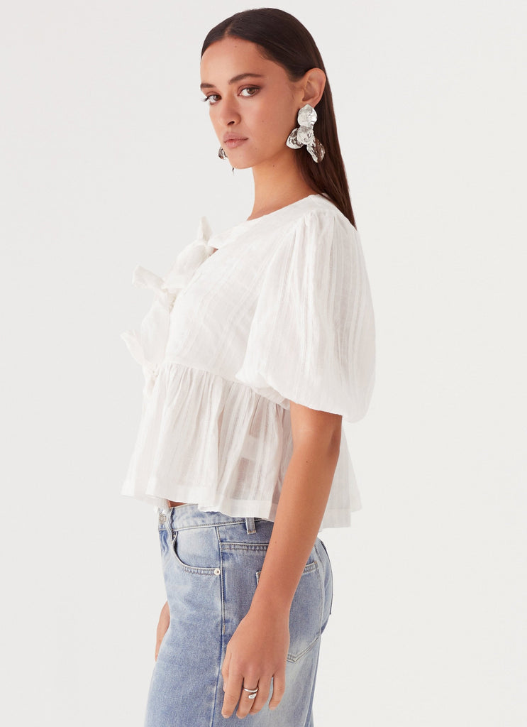 Womens Western Wind Tie Top in the colour White in front of a light grey background