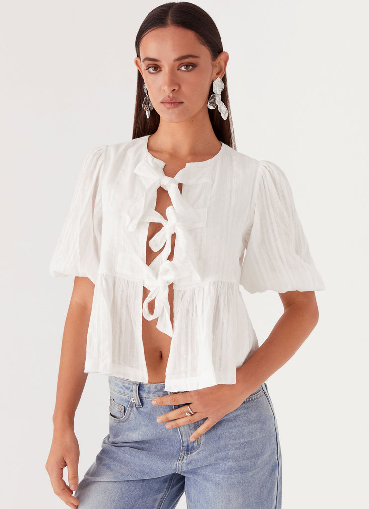 Womens Western Wind Tie Top in the colour White in front of a light grey background