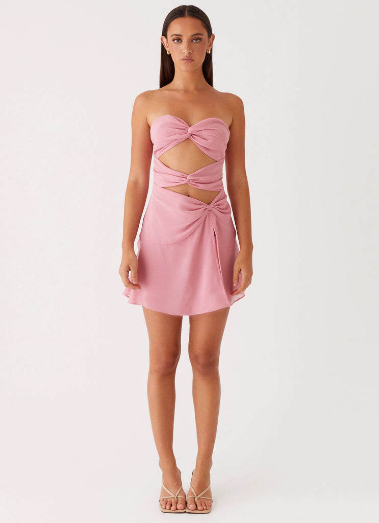 Womens Coco Haven Mini Dress in the colour Pink in front of a light grey background