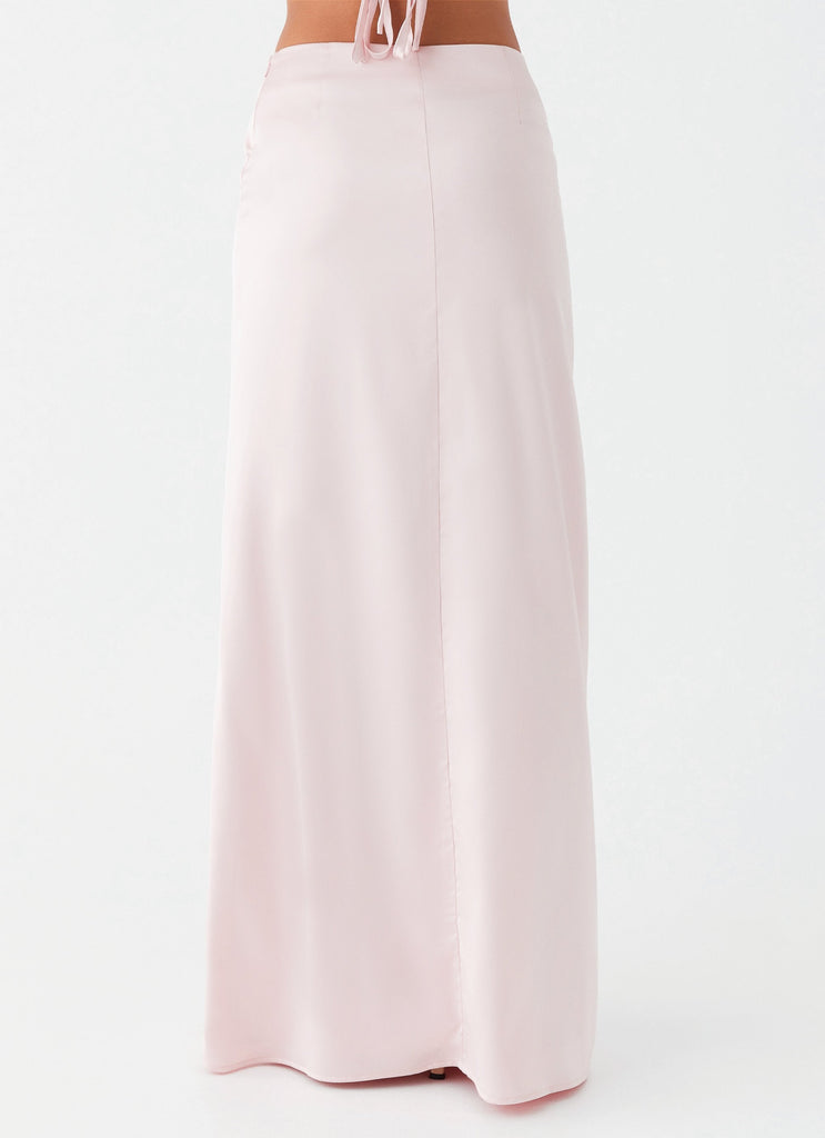 Womens Crescent Light Twist Maxi Skirt in the colour Pink in front of a light grey background