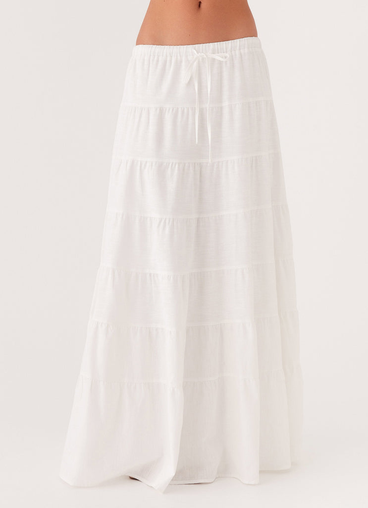 Womens Mariella Linen Maxi Skirt in the colour White in front of a light grey background