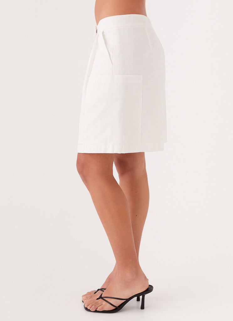 Womens Tiona Linen Shorts in the colour White in front of a light grey background