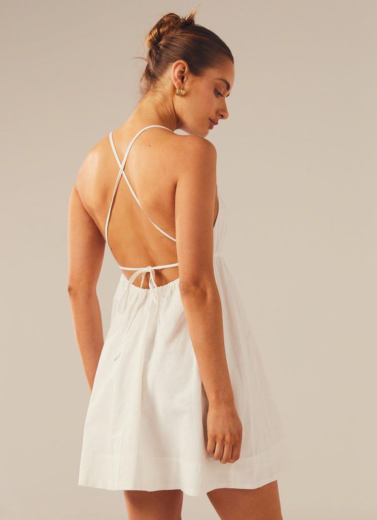 Set Me Free Linen Mini Dress - Pure White - Peppermayo