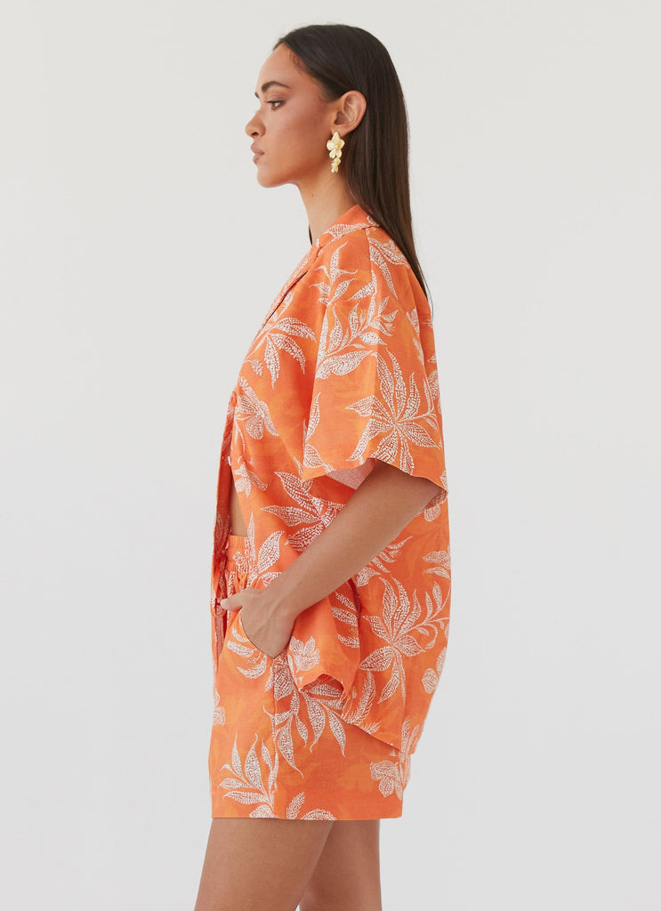 Sweet Relief Oversized Linen Shirt - Tropic Sunset