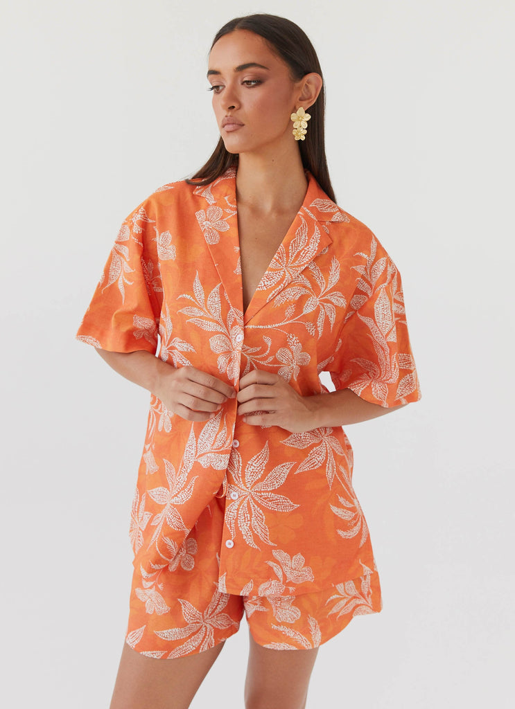 Sweet Relief Oversized Linen Shirt - Tropic Sunset