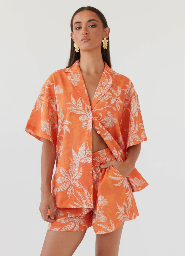 Sweet Relief Oversized Linen Shirt - Tropic Sunset