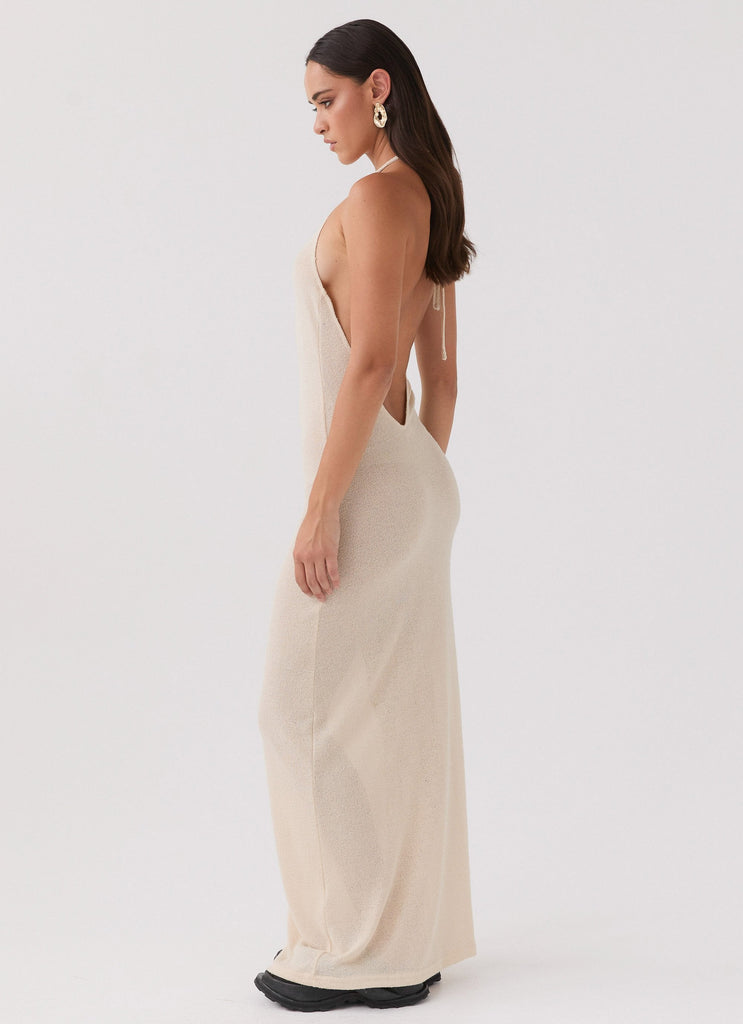 Womens Here With Me Knit Maxi Dress in the colour Sand in front of a light grey background