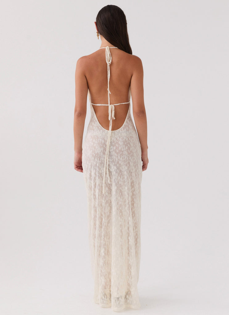 Womens Champagne Coastline Maxi Dress in the colour Ivory in front of a light grey background