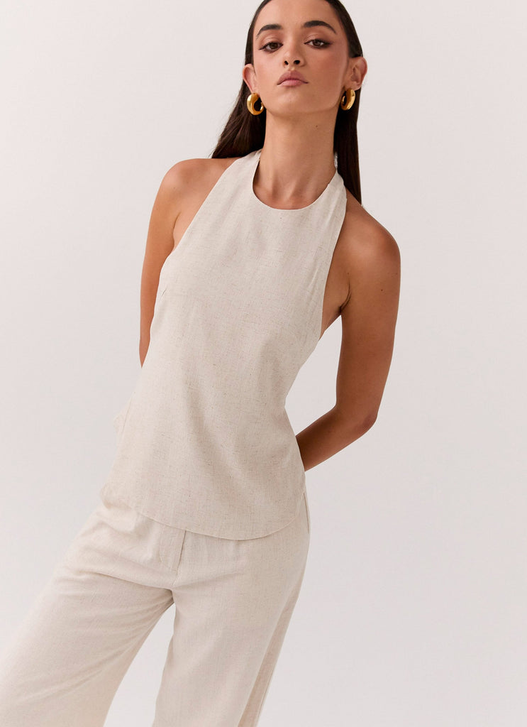 Heatwave Linen Apron Top - Oatmeal