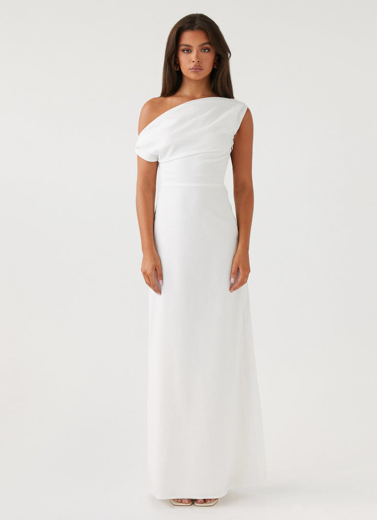 Womens Lady Love Linen Maxi Dress in the colour White in front of a light grey background