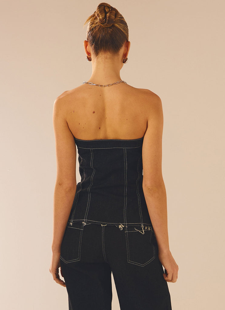 Womens New York Nights Bustier Top in the colour Indigo in front of a light grey background