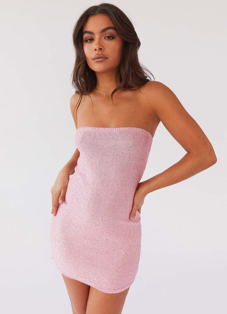 Dance The Night Tube Knit Mini Dress Pink Dusk