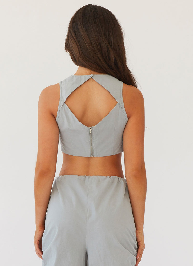 Next In Line Crop Top - Cement Blue