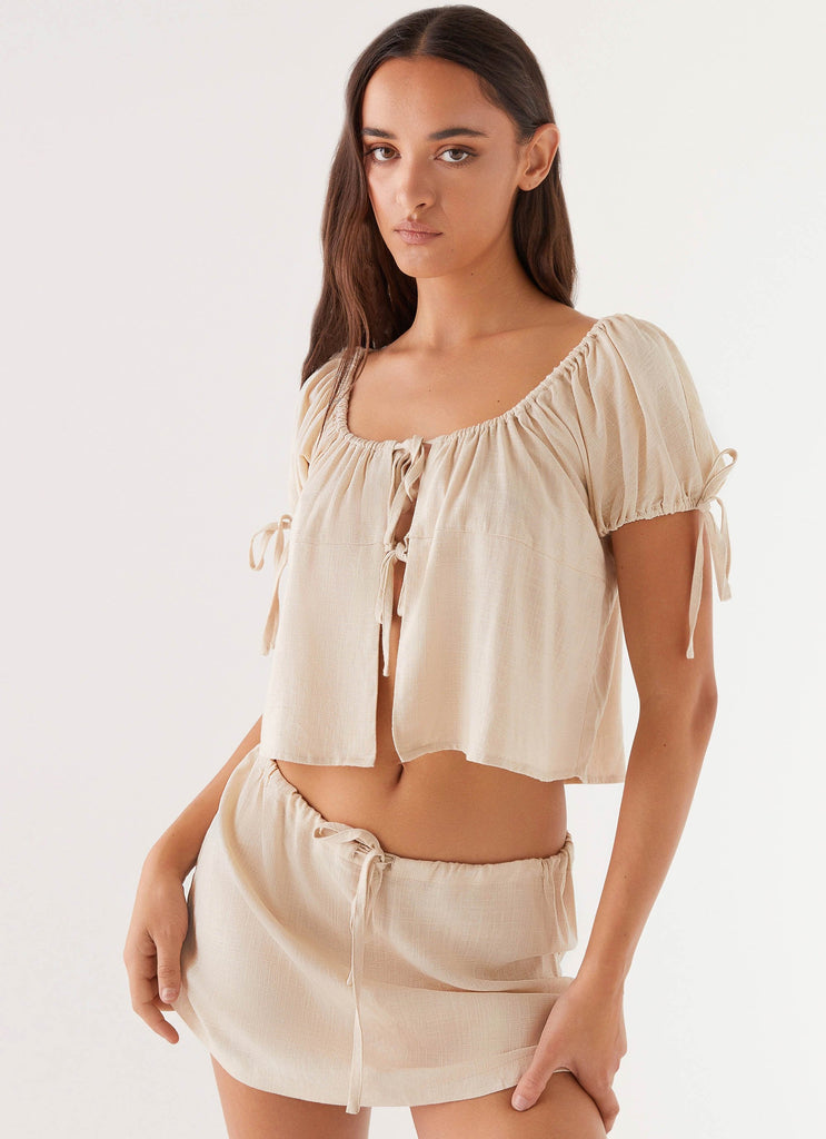 Womens Amber Fields Linen Top in the colour Natural in front of a light grey background