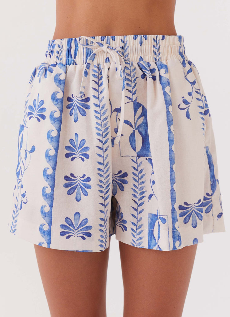 Sweet Relief Linen Shorts - Floral Wave