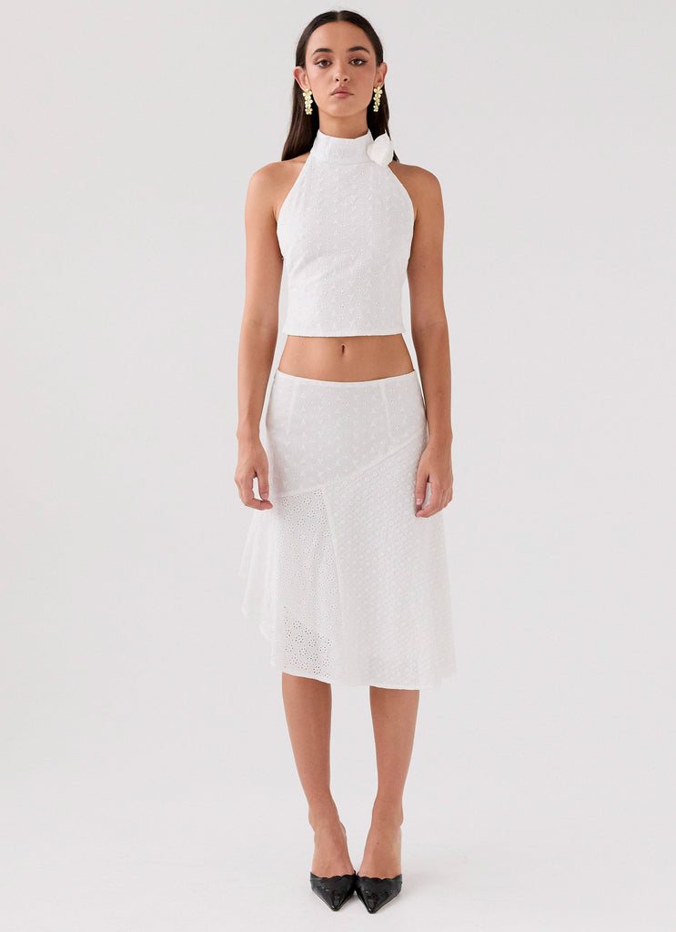 Dewdrop Petal Midi Skirt - Lily White