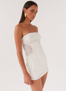 Womens Palm Island Tube Mini Dress in the colour White in front of a light grey background