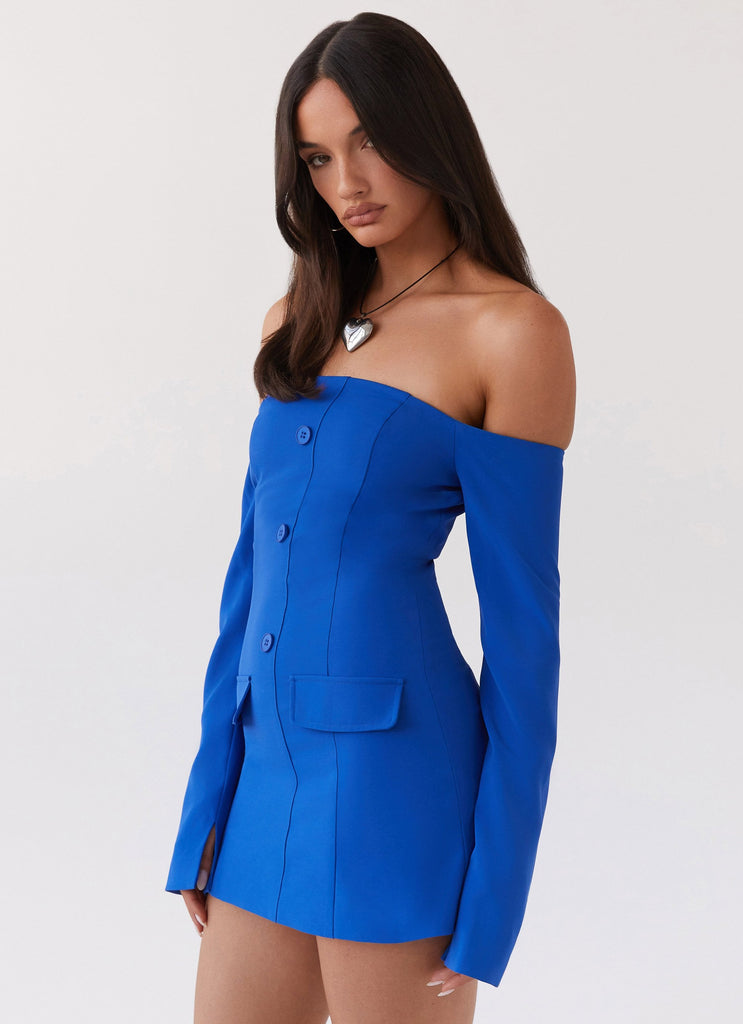 Womens Dominique Blazer Mini Dress in the colour Cobalt in front of a light grey background