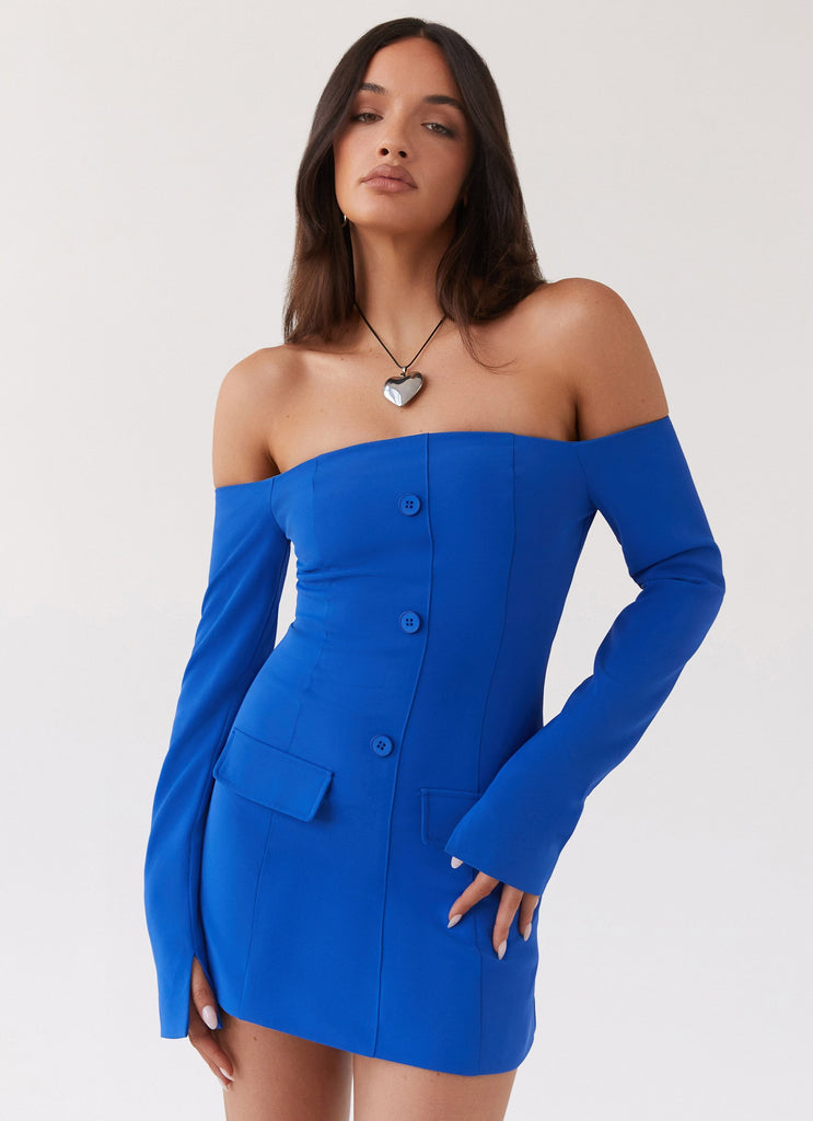 Womens Dominique Blazer Mini Dress in the colour Cobalt in front of a light grey background