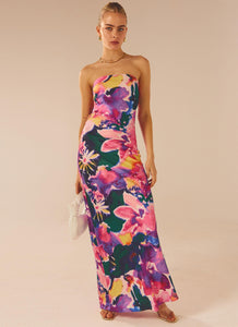 Womens Carried Away Maxi Dress in the colour Candy Bouquet in front of a light grey background