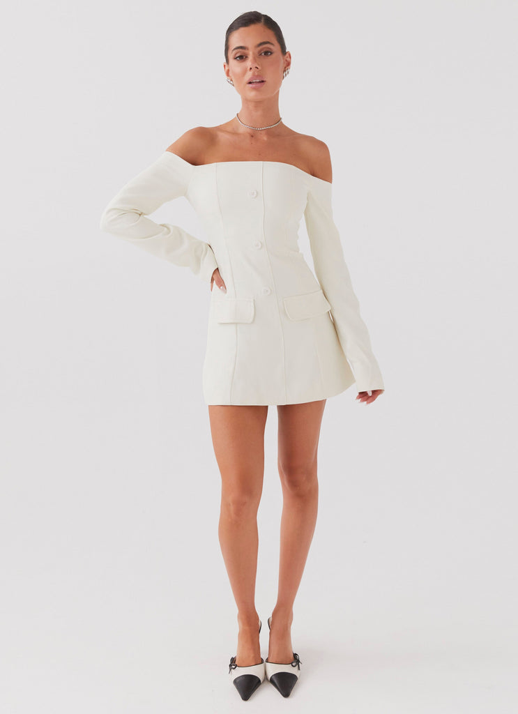 Womens Dominique Blazer Mini Dress in the colour Ivory in front of a light grey background