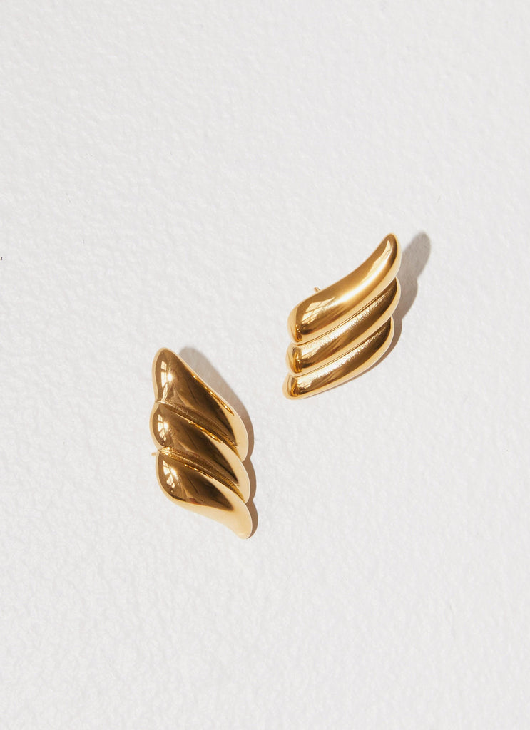 Womens Eileen Earrings in the colour Gold in front of a light grey background